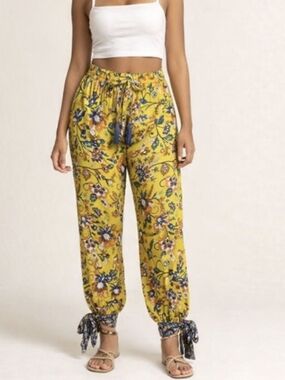 World Market Lola Floral Pajama Pants Joggers Yellow/Blue Size L/XL NEW